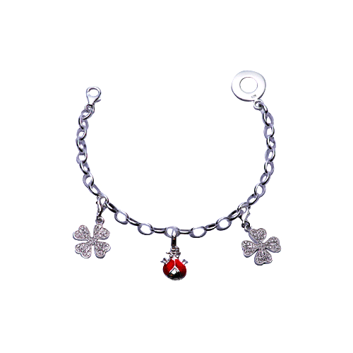 Sterling Silver and CZ Charm Bracelet: Lucky Clovers and Ladybug - SilverAndGold.com Silver And Gold