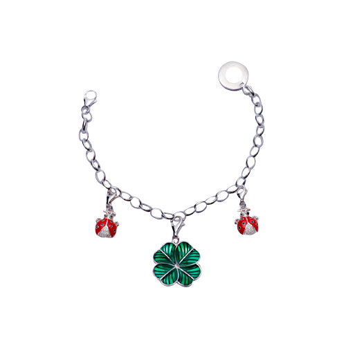 Sterling Silver Charm Bracelet: Silver Ladybugs and Four Leaf Clover - SilverAndGold.com Silver And Gold