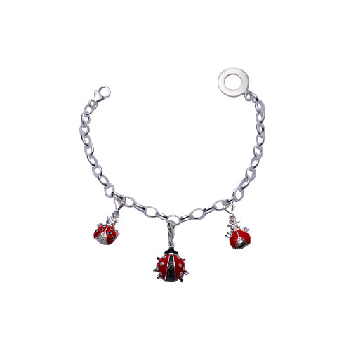 Triple Pendant Ladybug Charm Bracelet in Enamel and Sterling - SilverAndGold.com Silver And Gold