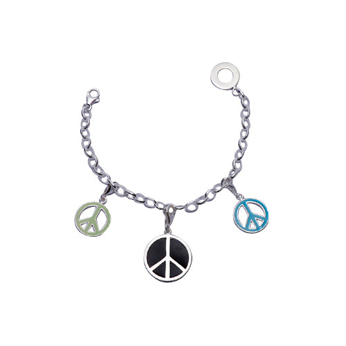 Triple Pendant Peace Charm Bracelet in Enamel and Sterling - SilverAndGold.com Silver And Gold