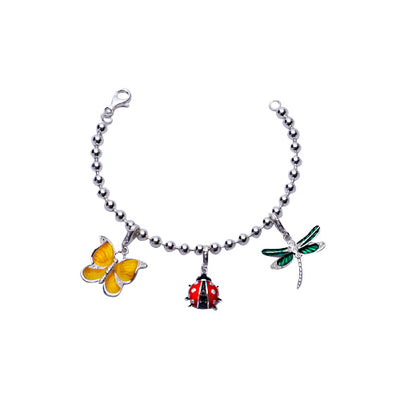 Butterfly, Ladybug, and Dragonfly Charm Bracelet in Enamel and Sterling Silver - SilverAndGold.com Silver And Gold