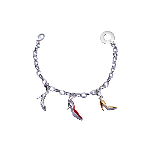 Triple Pendant High Heel Shoe Charm Bracelet in Enamel and Sterling - SilverAndGold.com Silver And Gold