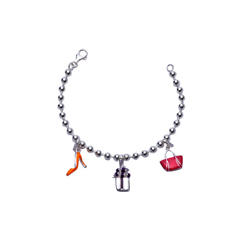 Handbag, Gift Box, High Heel Charm Bracelet in Enamel and Sterling - SilverAndGold.com Silver And Gold