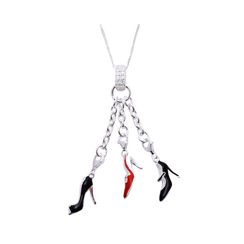 Sterling Silver Dangle Charm Necklace: Black and Red High Heel Shoe Trio - SilverAndGold.com Silver And Gold