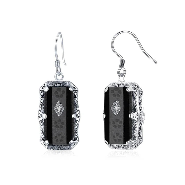 Black Onyx Silver Earrings