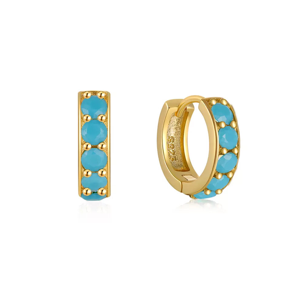 Aquamarine Simulant Studded Gold Earrings