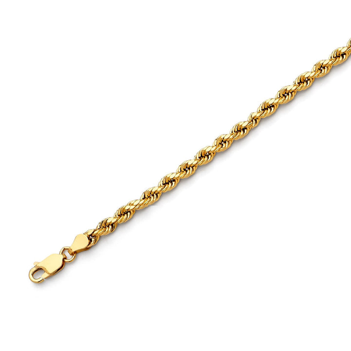 14K Gold Diamond Cut Rope Chain Bracelet 4.0 mm