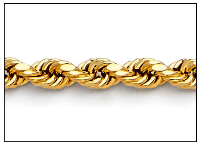 14K Gold Diamond Cut Rope Chain Bracelet 4.0 mm