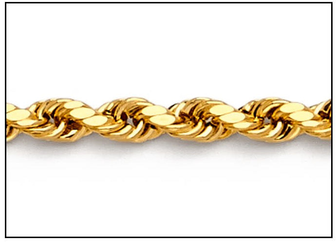 10K Gold Rope Diamond Cut Chain Bracelet 3.0 mm