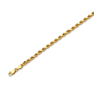 10K Gold Rope Diamond Cut Chain Bracelet 3.0 mm