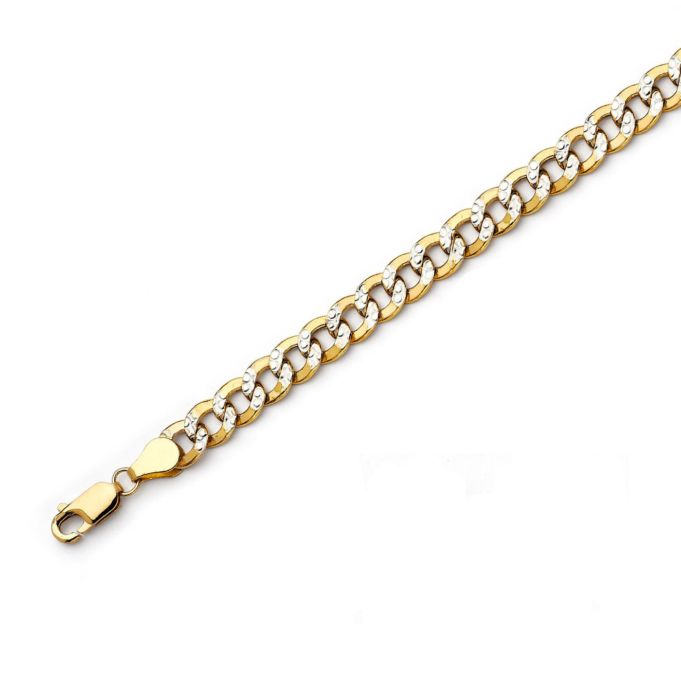 10K Gold Curb Pave Chain Bracelet 6.5 mm
