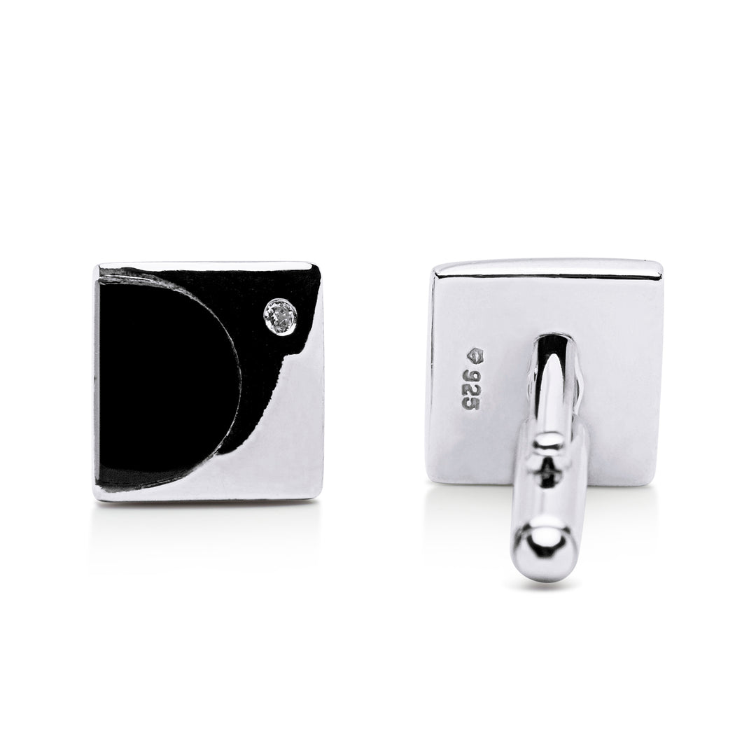 Black Onyx & Cubic Zirconia Sterling Silver Cufflinks | SilverAndGold