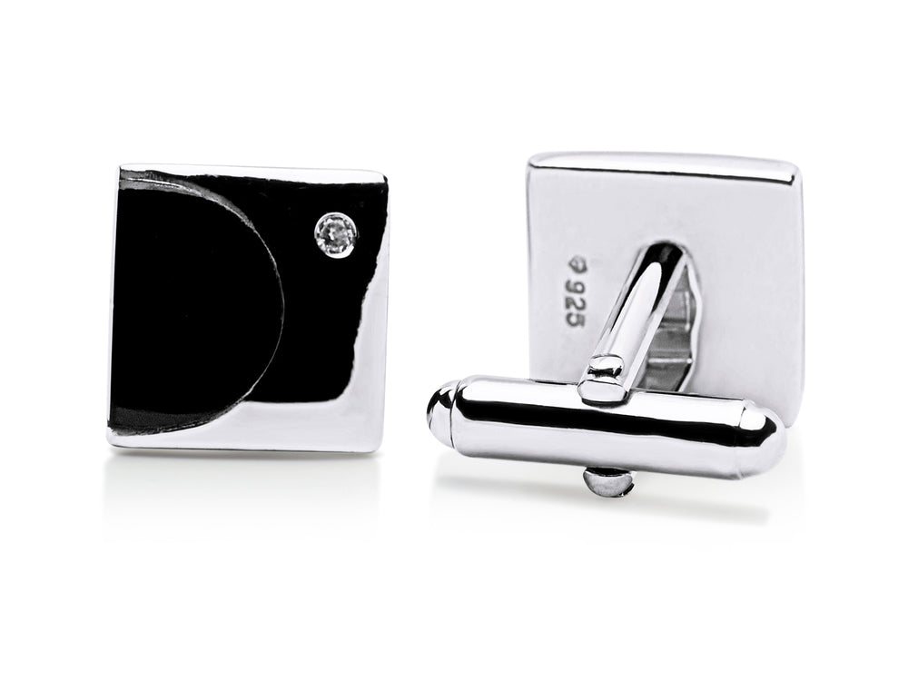 Black Onyx & Cubic Zirconia Sterling Silver Cufflinks | SilverAndGold