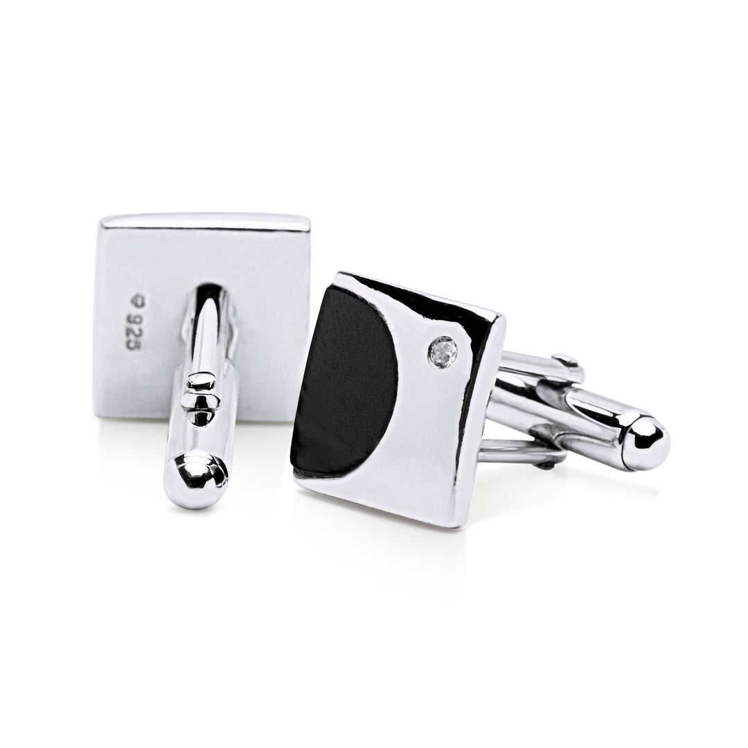 Black Onyx & Cubic Zirconia Sterling Silver Cufflinks | SilverAndGold
