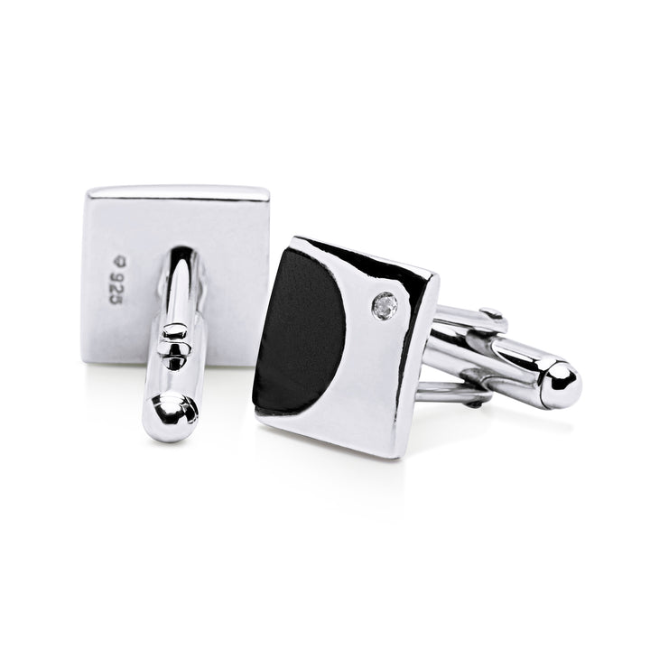 Black Onyx & Cubic Zirconia Sterling Silver Cufflinks | SilverAndGold