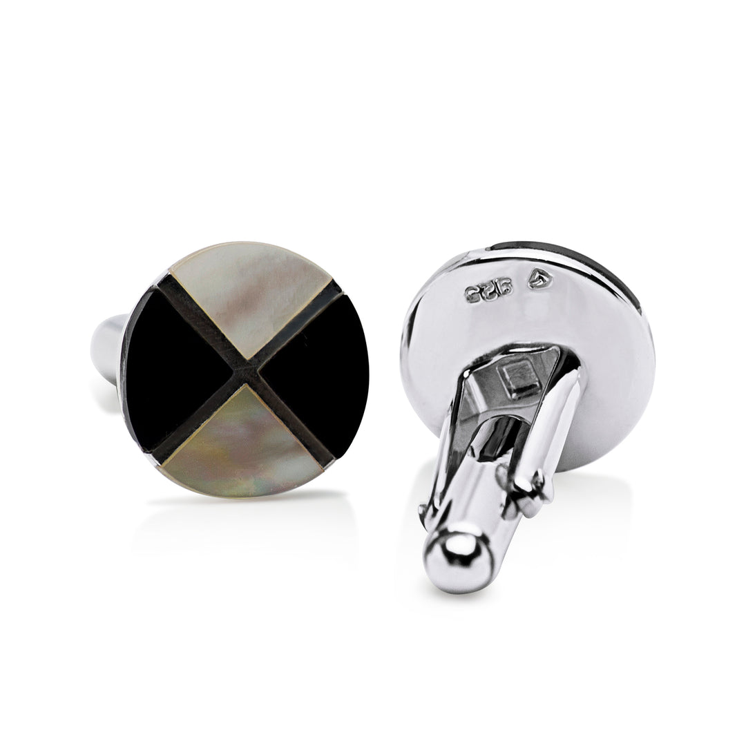 Onyx & Mother of Pearl Sterling Silver Cufflinks | SilverAndGold