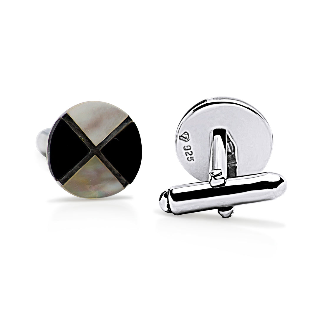 Onyx & Mother of Pearl Sterling Silver Cufflinks | SilverAndGold