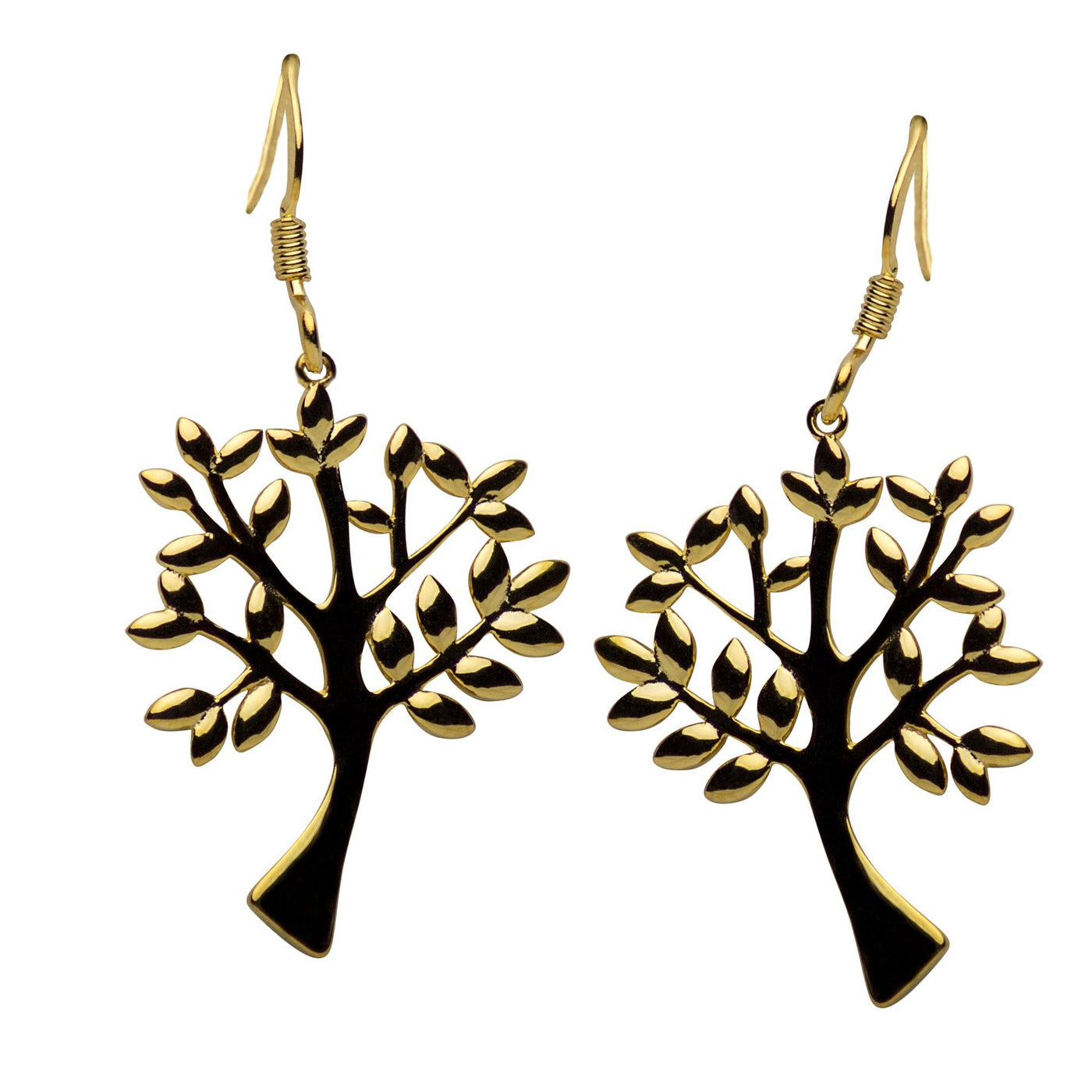 14K Yellow Gold Plated Sterling Silver Tree of Life Hook Earrings