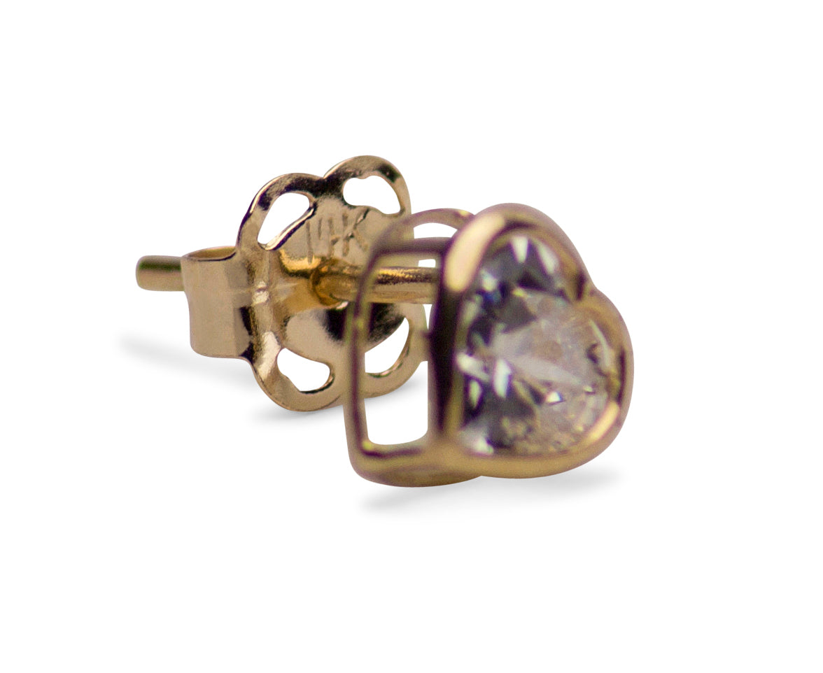 14K Yellow Gold Heart Cubic Zirconia Sparkle Earrings | SilverAndGold