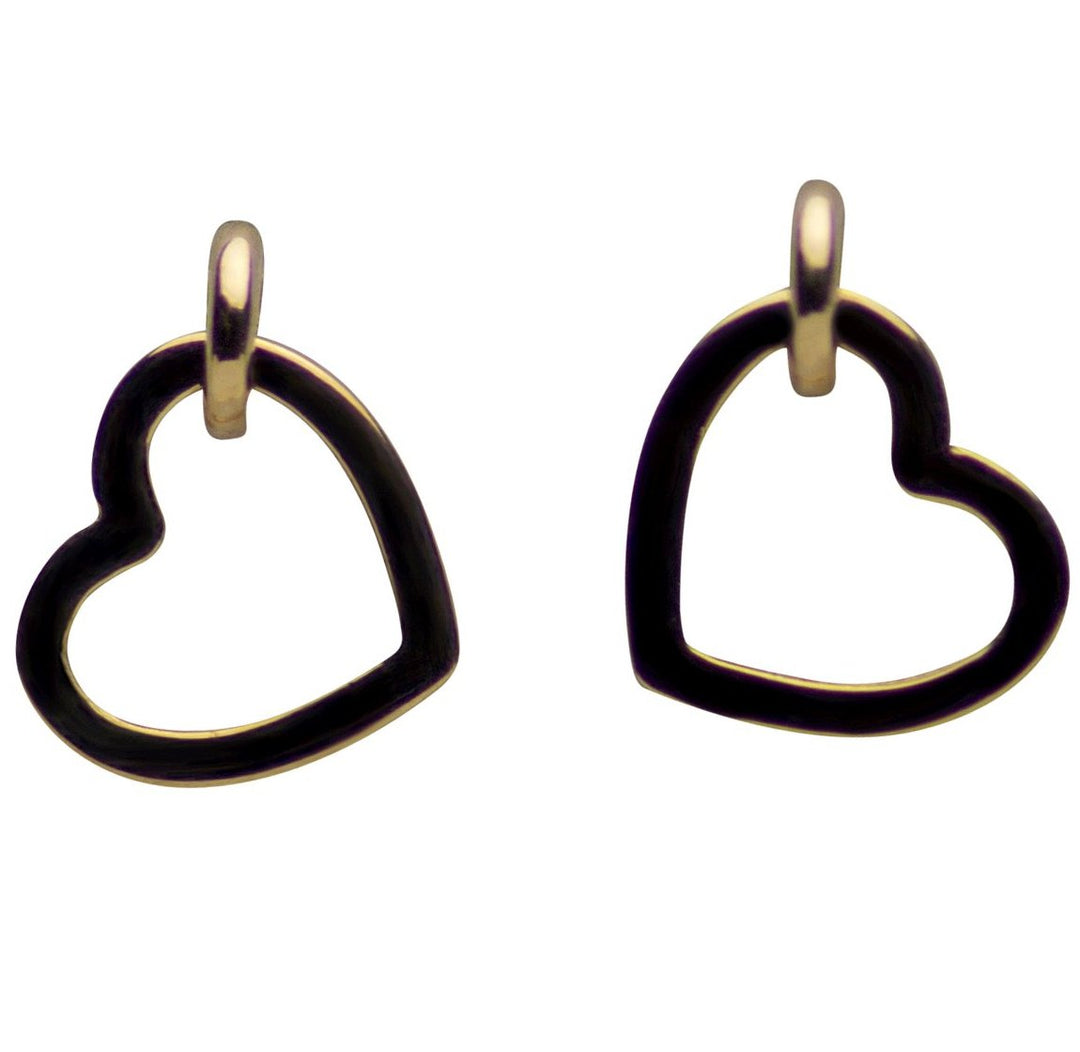 14K Yellow Gold Dangle Heart Earrings | SilverAndGold
