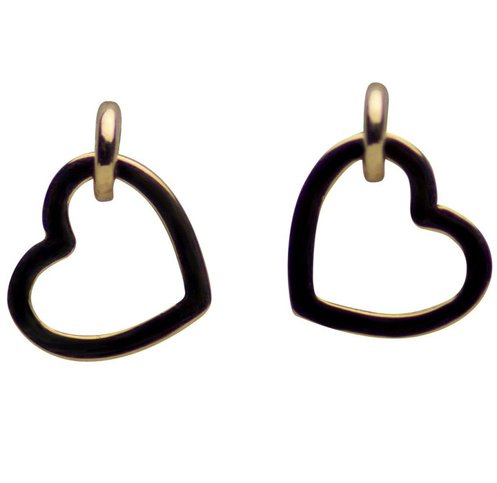 14K Yellow Gold Dangle Heart Earrings | SilverAndGold