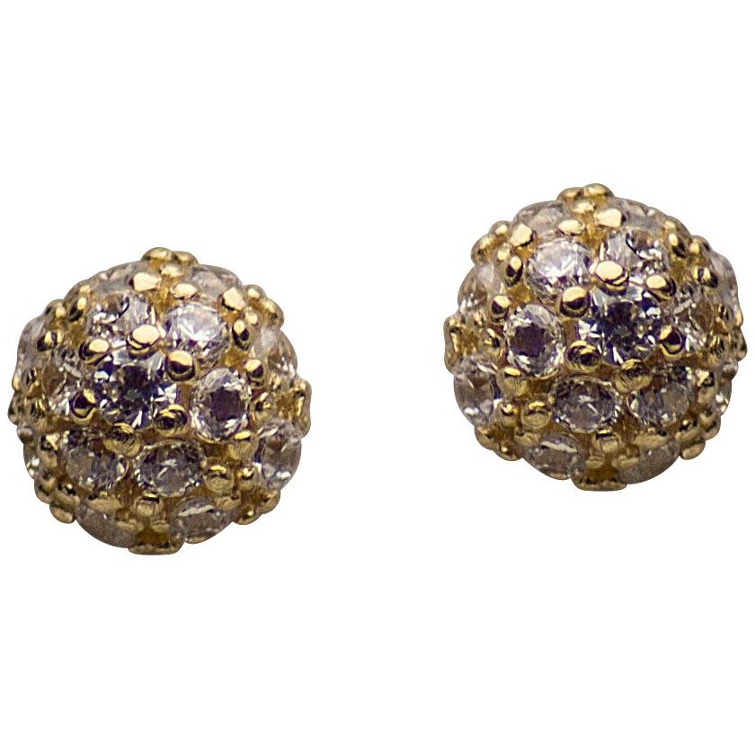 14K Yellow Gold Cubic Zirconia Half Ball Stud Earrings | SilverAndGold