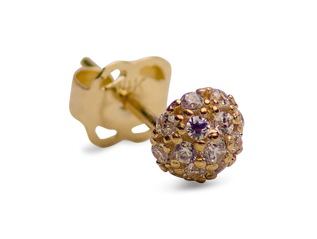 14K Yellow Gold Cubic Zirconia Half Ball Stud Earrings | SilverAndGold
