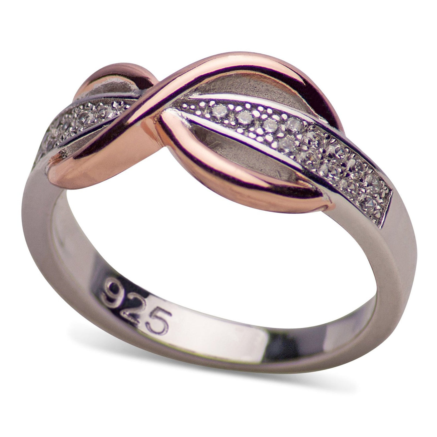 14K Rose Gold Plated Sterling Silver Two-Tone Pavé Infinity Ring