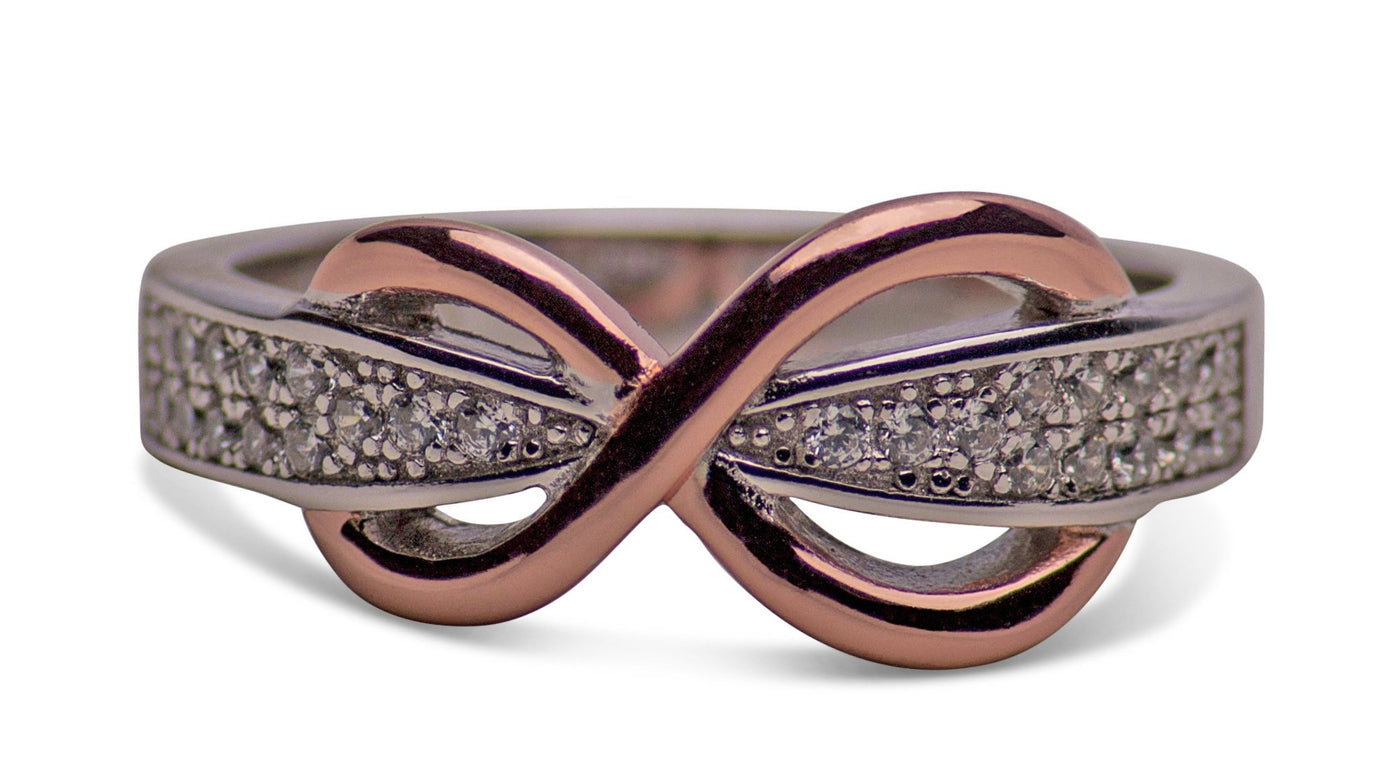 14K Rose Gold Plated Sterling Silver Two-Tone Pavé Infinity Ring