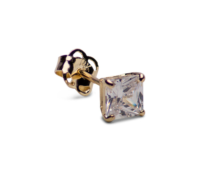 0.78 TCW Solid 14K Yellow Gold 4 mm Princess Cut Clear CZ Earrings