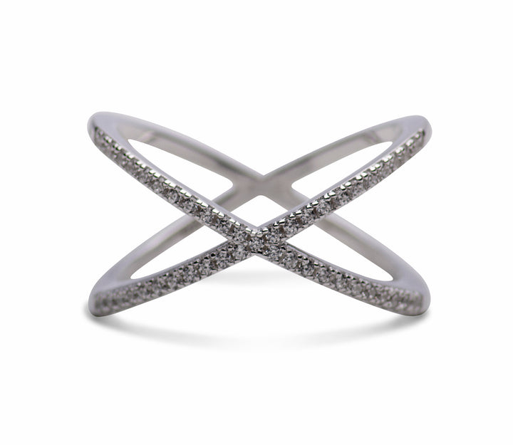 Forever Sterling Silver CZ Crisscross Crossover Ring