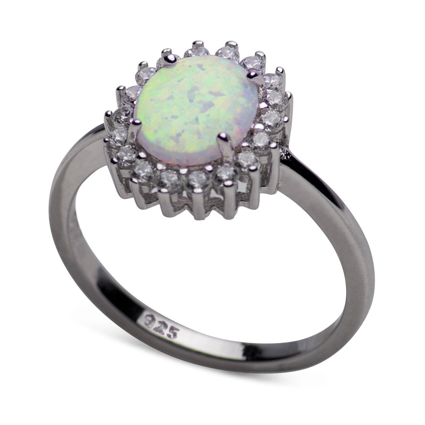 Created White Opal Silver Ring