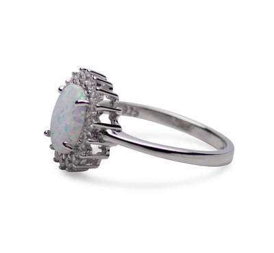 Created White Opal Silver Ring