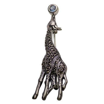 Sky Blue Topaz, Marcasite & Sterling Silver Giraffe Brooch Pin