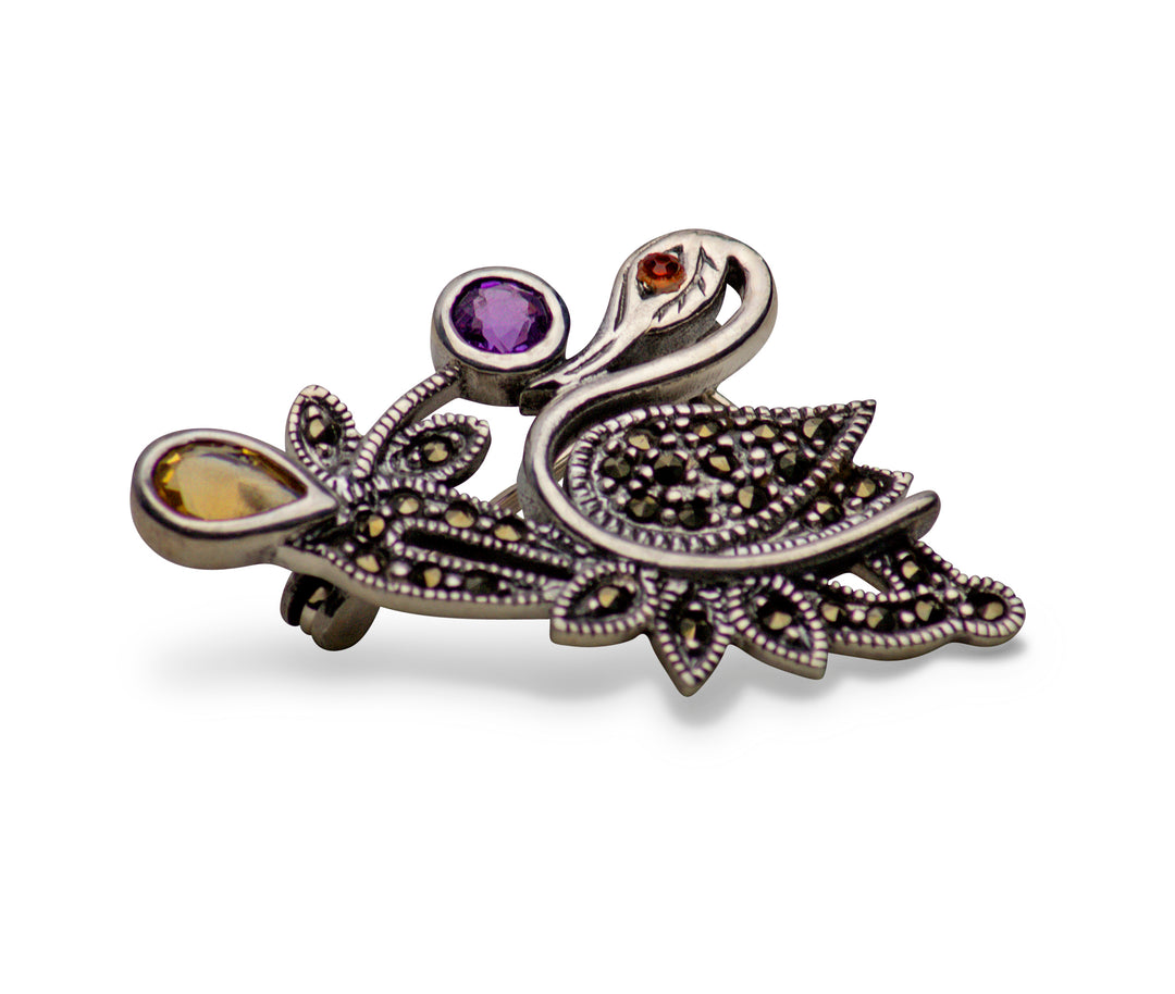 Silver Swan Brooch Pin