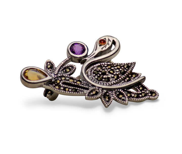 Silver Swan Brooch Pin
