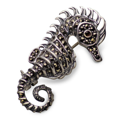 Marcasite & Sterling Silver Small Seahorse Brooch Pin