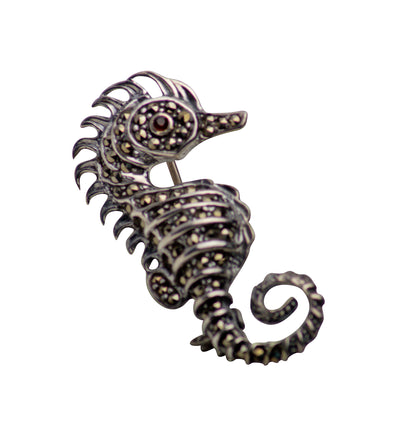 Marcasite & Sterling Silver Small Seahorse Brooch Pin