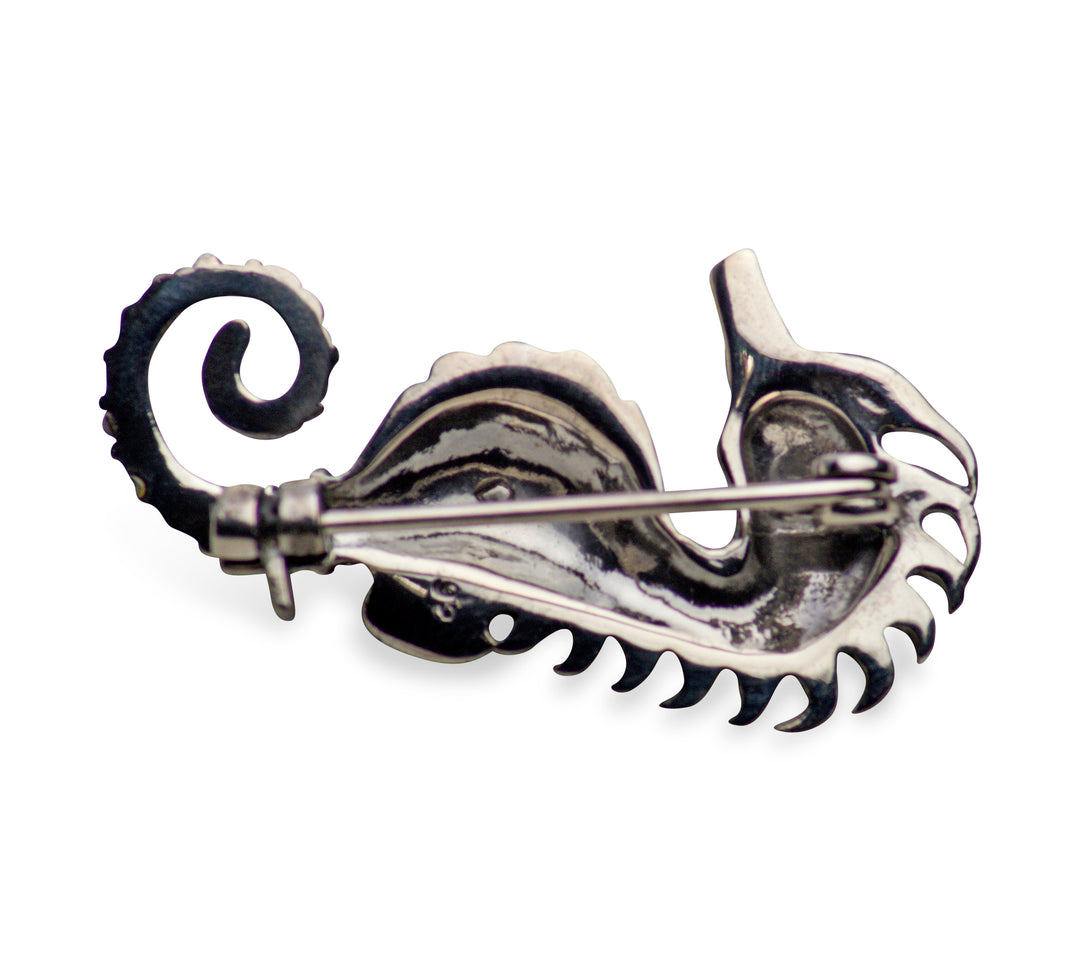 Marcasite & Sterling Silver Small Seahorse Brooch Pin