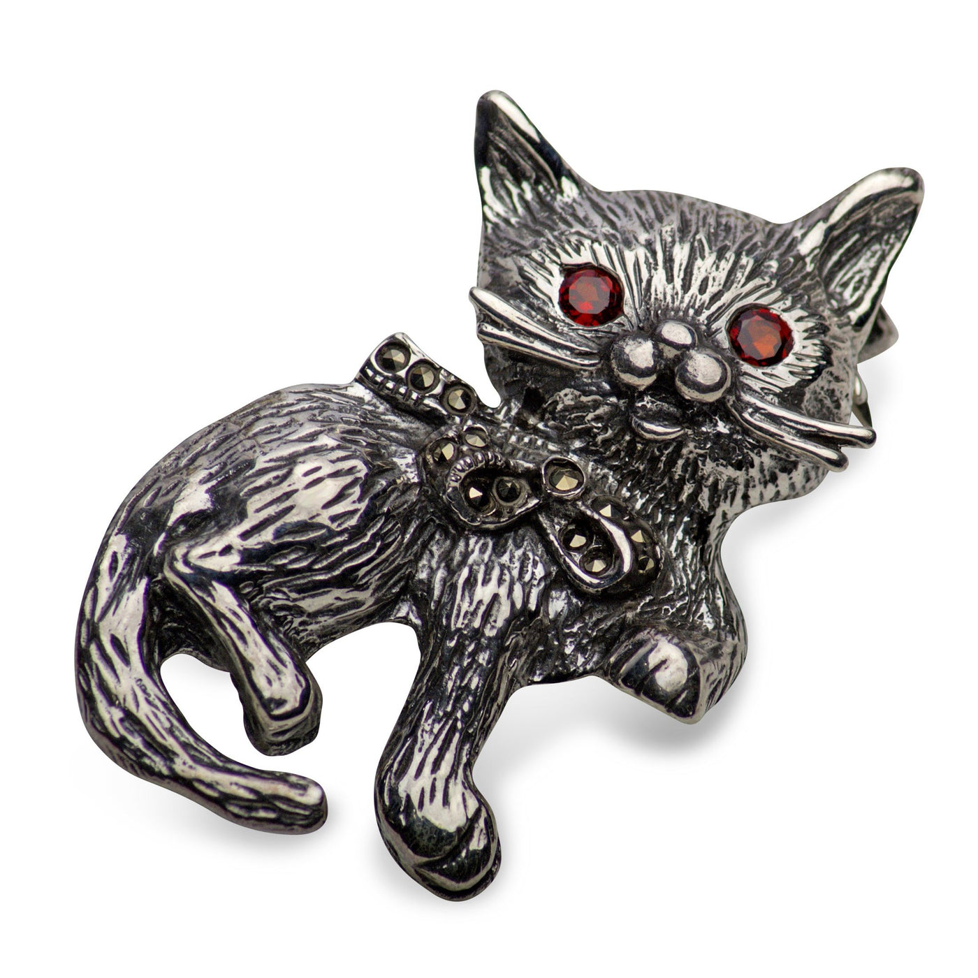 Marcasite & Sterling Silver Kitten Brooch Pin