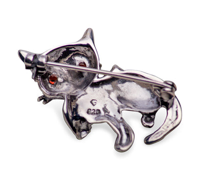 Marcasite & Sterling Silver Kitten Brooch Pin