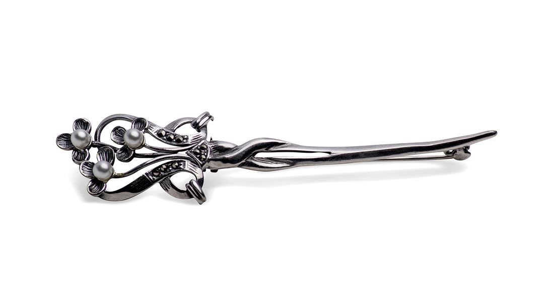 Marcasite & Pearl Flower Brooch
