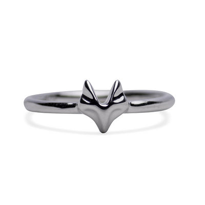 Sterling Silver Rhodium Plated Fox & Tail Ring