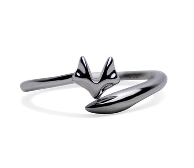 Sterling Silver Rhodium Plated Fox & Tail Ring
