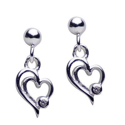 Sterling Silver Double Heart Dangle Earrings | SilverAndGold