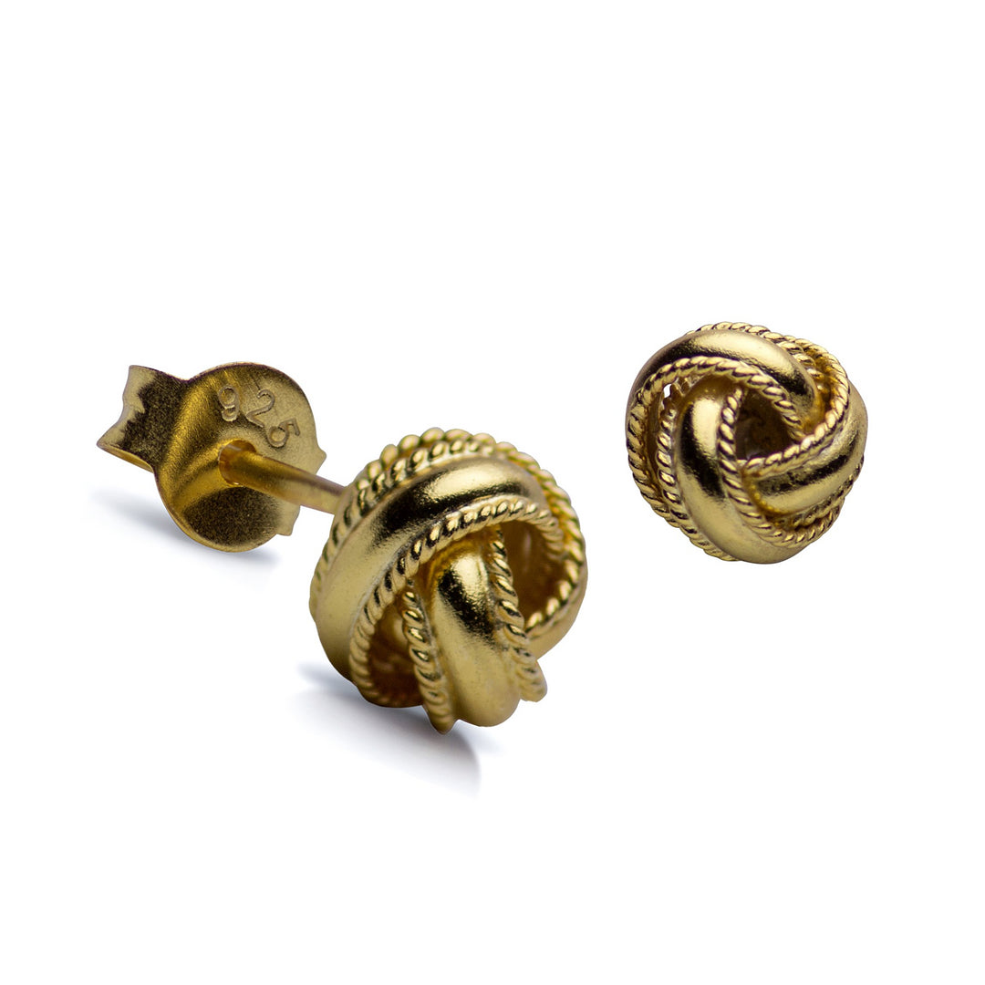 14K Gold Plated Sterling Silver Love Knot Earrings with Rope Detail