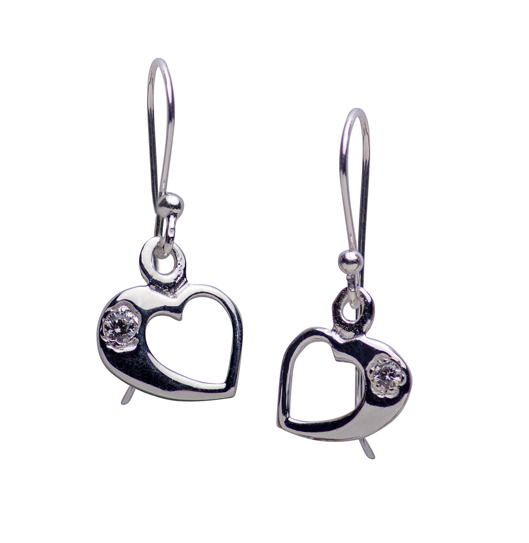Cubic Zirconia & Sterling Silver Heart Dangle Earring | SilverAndGold