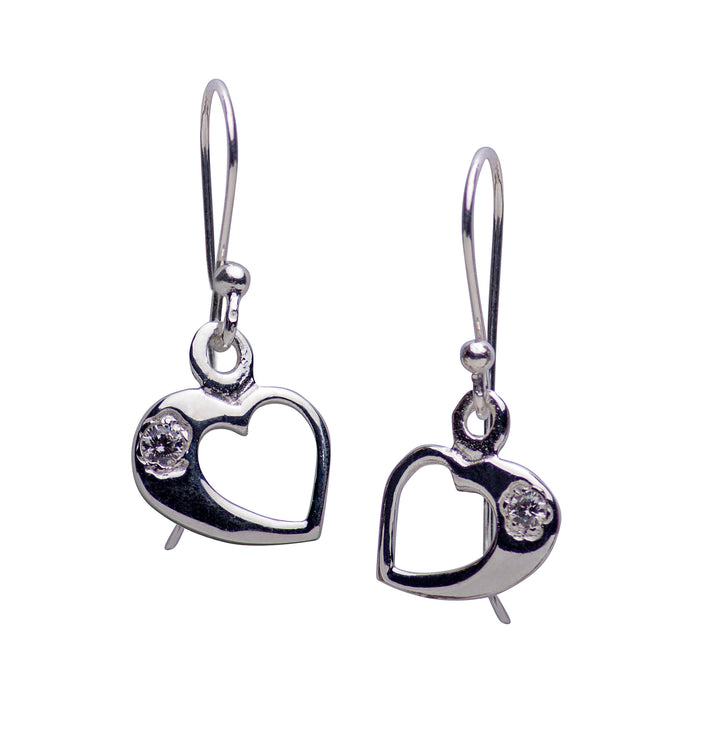 Cubic Zirconia & Sterling Silver Heart Dangle Earring | SilverAndGold