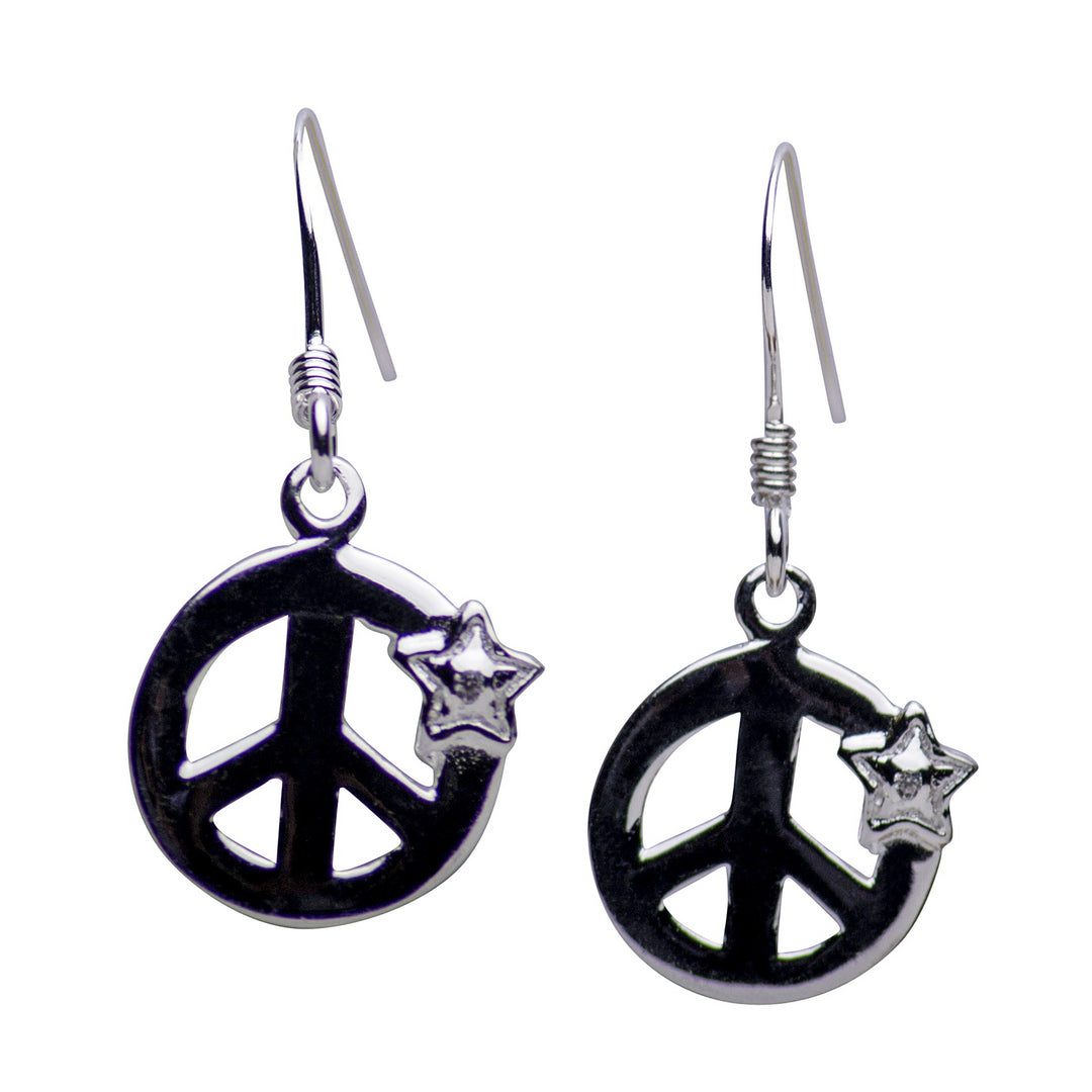 Sterling Silver Double Heart Dangle Earrings with CZ Accent