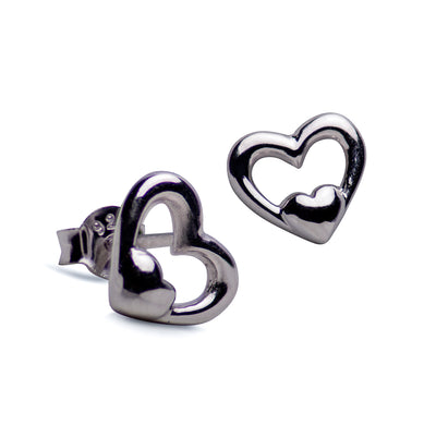 Sterling Silver "Heart in a Heart" Rhodium Plated Earrings
